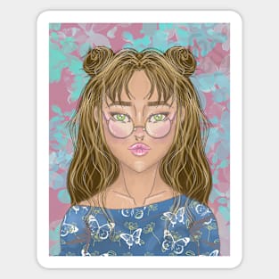 Boho Cute Girl Portrait Art Design Anime Inspired Tee for Whimsical Fashion Sticker